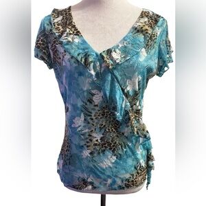 Floral Blue Wrap Top